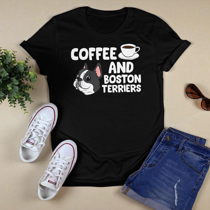 Womens Funny Boston Terrier Lover Coffee And Boston Terriers V-Neck T-Shirt