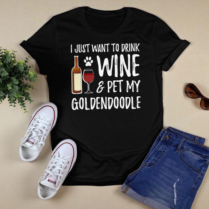 Womens Wine and Goldendoodle T-Shirt for Goldendoodle Dog Mom V-Neck T-Shirt