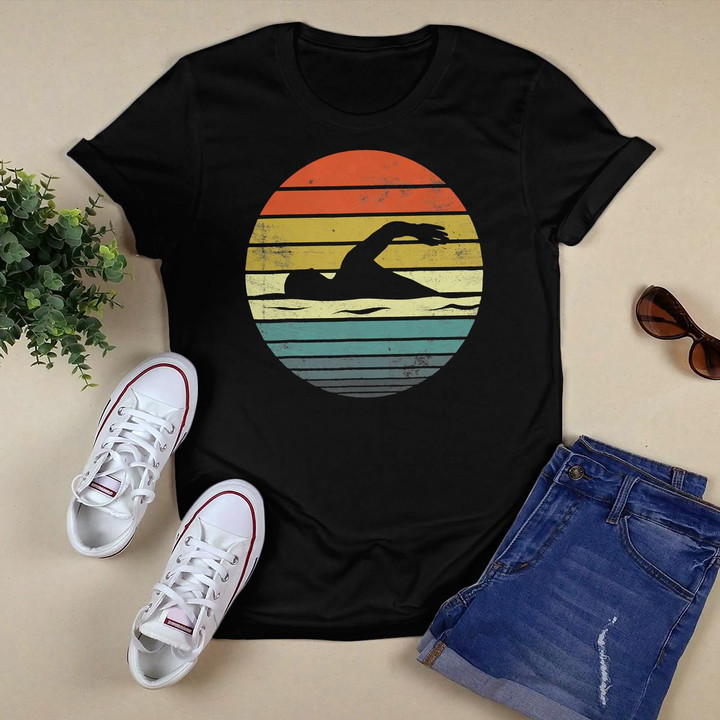 Swimmer Gifts Funny Retro Vintage Sunset Swim Coach Swimming T-Shirt