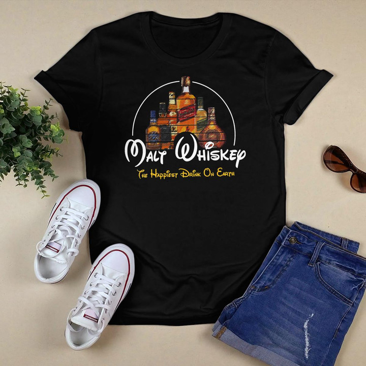 Womens Malt Whiskey Shirt, Happiest Drink Funny Pun Parody V-Neck T-Shirt
