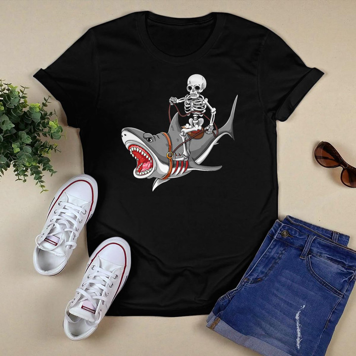 Skeleton Riding Shark Halloween Kids Boys Mens Gift T-Shirt