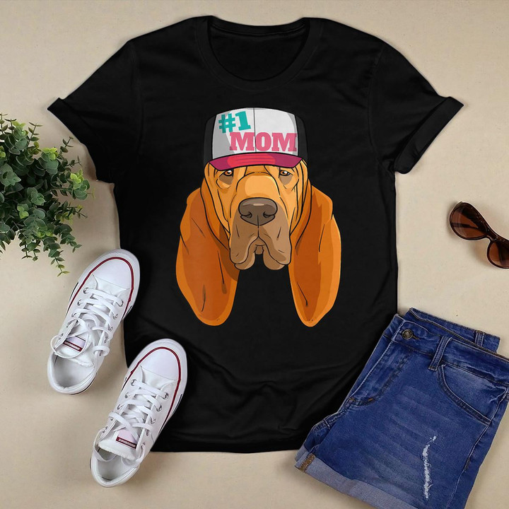 Womens Bloodhound Dog 1 Mom Mother_s Day Gift V-Neck T-Shirt