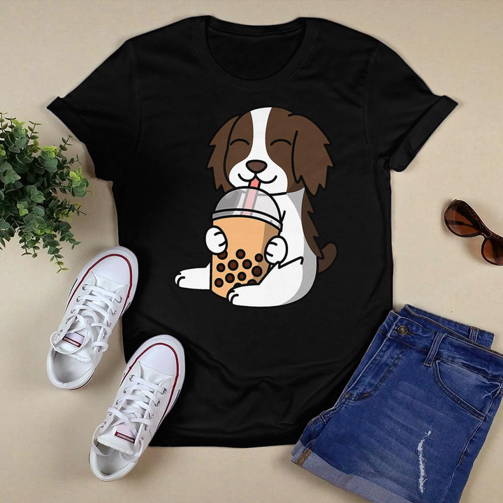 Boba Bubble Milk Tea English Springer Spaniel Dog T-Shirt