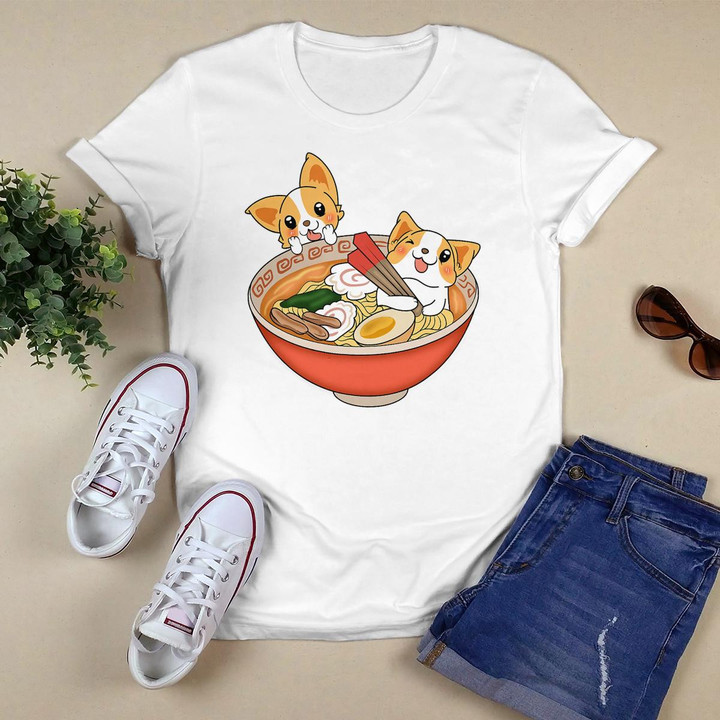 Kawaii Japanese Anime Corgi Dog T-Shirt Funny Ramen Gift Tee