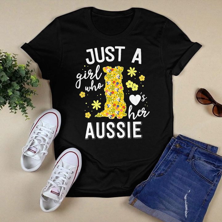 Just A Girl Who Loves Her Aussie Floral Australian Shepherd Premium T-Shirt