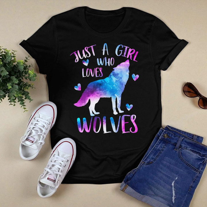 Just a Girl Who Loves Wolves Watercolor Cute Wolf Love T-Shirt