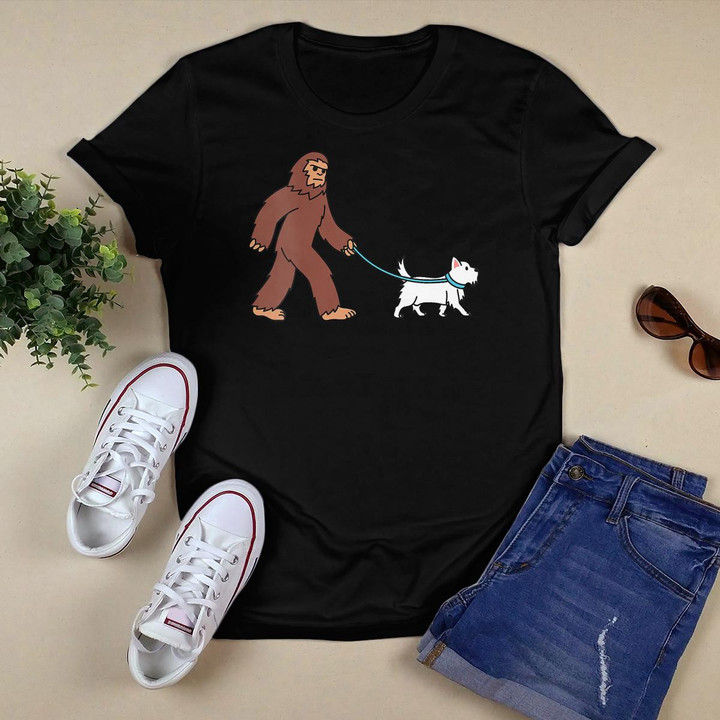Womens Bigfoot Westie Dog V-Neck T-Shirt
