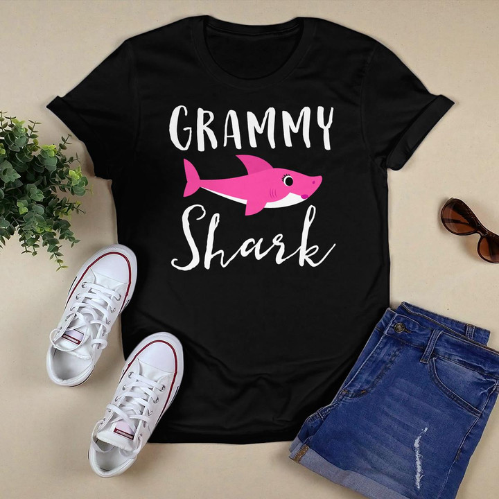 Grammy Shark Grandma Grandmother Pink Shark Graphic Long Sleeve T-Shirt