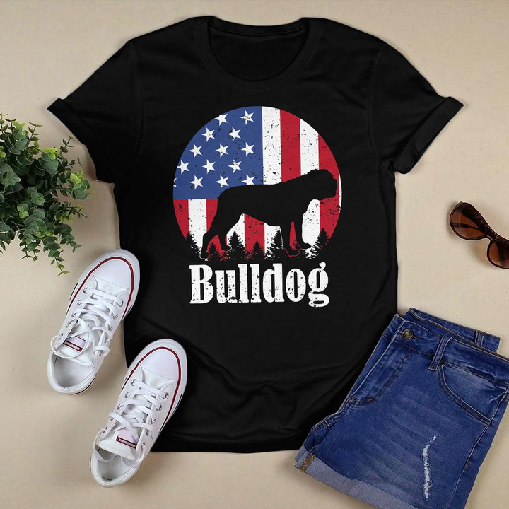 English Bulldog Dog American Flag 4th of July Pride T-Shirt