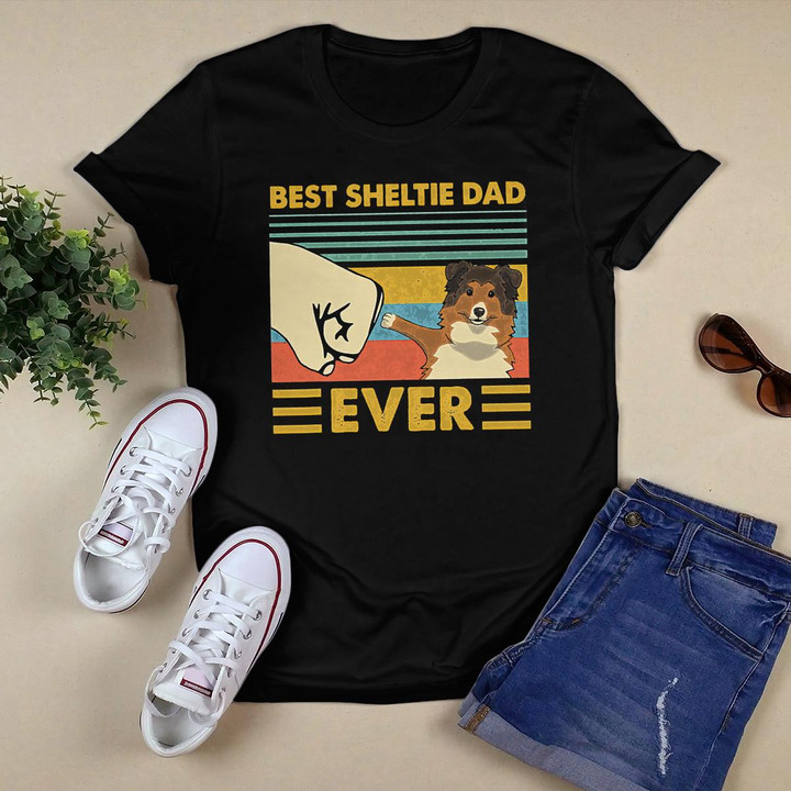 Best Sheltie Dad Ever Retro Vintage Sunset T-Shirt