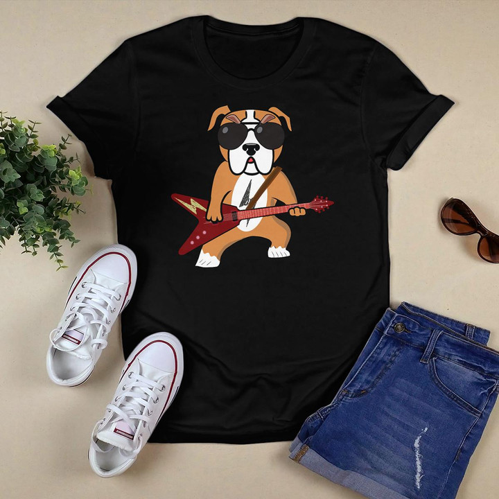 Funny Bulldog Rocker Dog Playing Guitar Rock Guitarist Gift T-Shirt