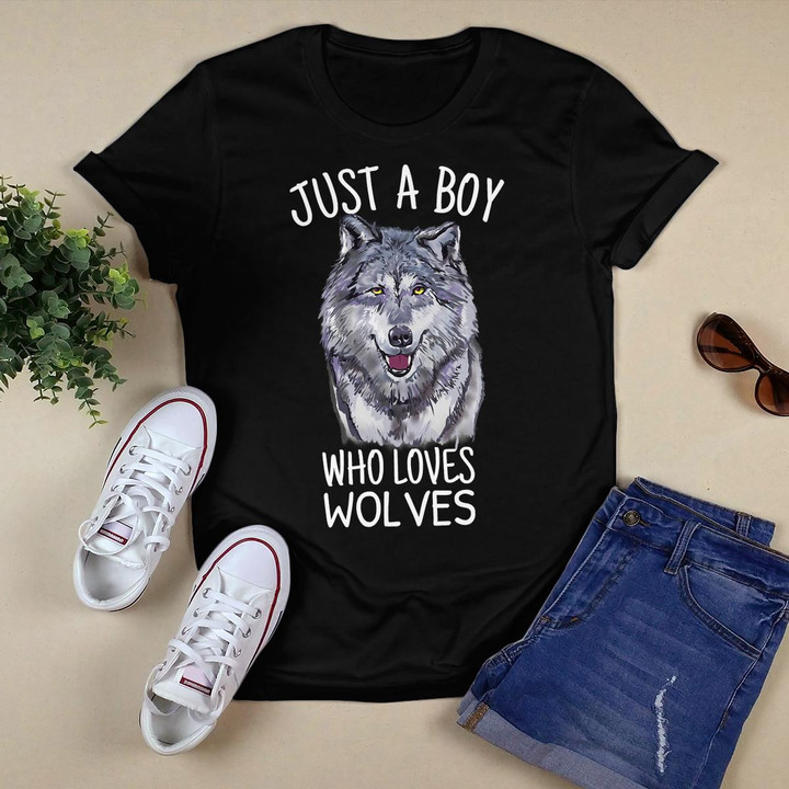 Boys Wolf Gift Just A Boy Who Loves Wolves T-Shirt
