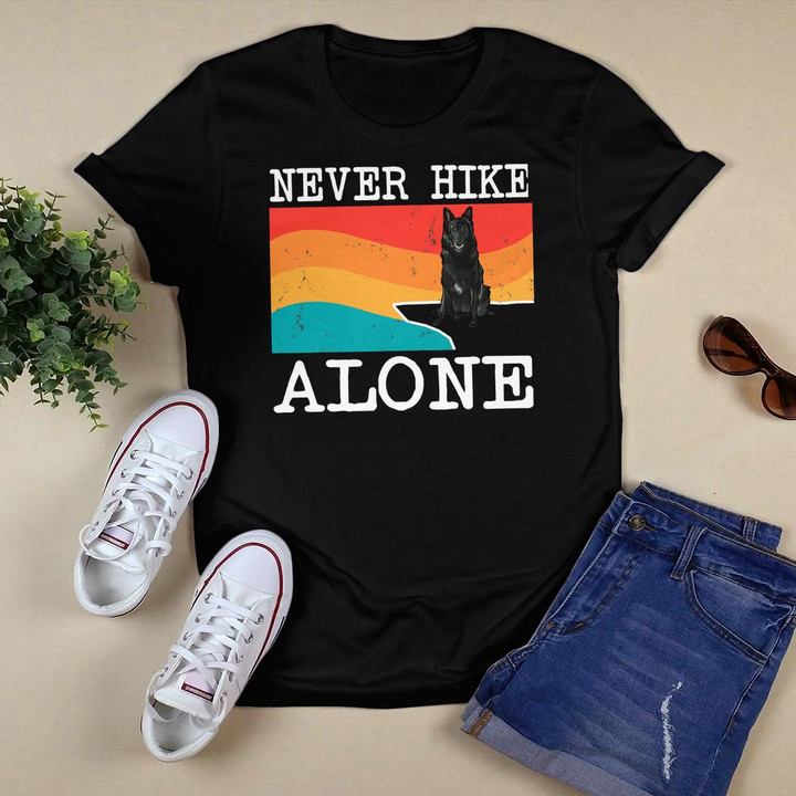 Never Hike Alone Belgian Sheepdog Graphic Hiking T-Shirt