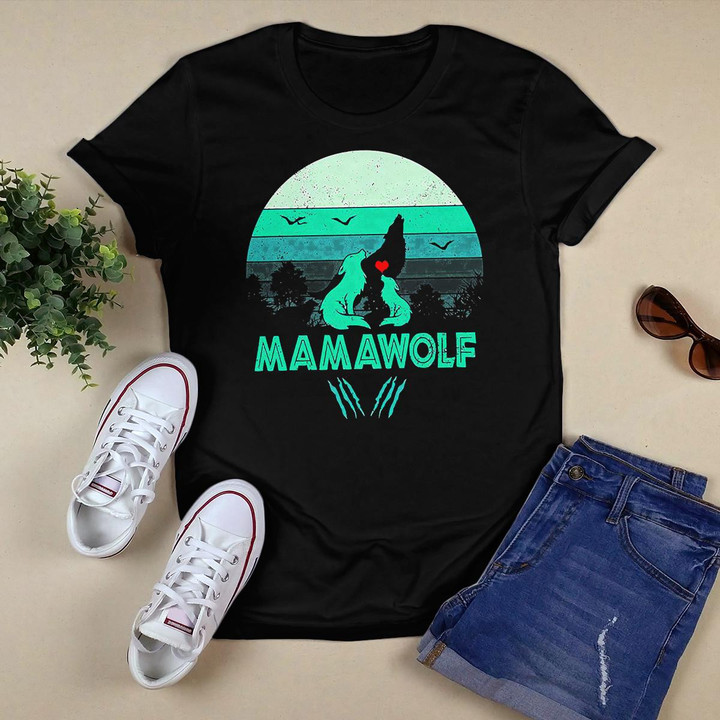 Mamawolf Funny Wolf Mama Retro Vintage Sunset T-Shirt