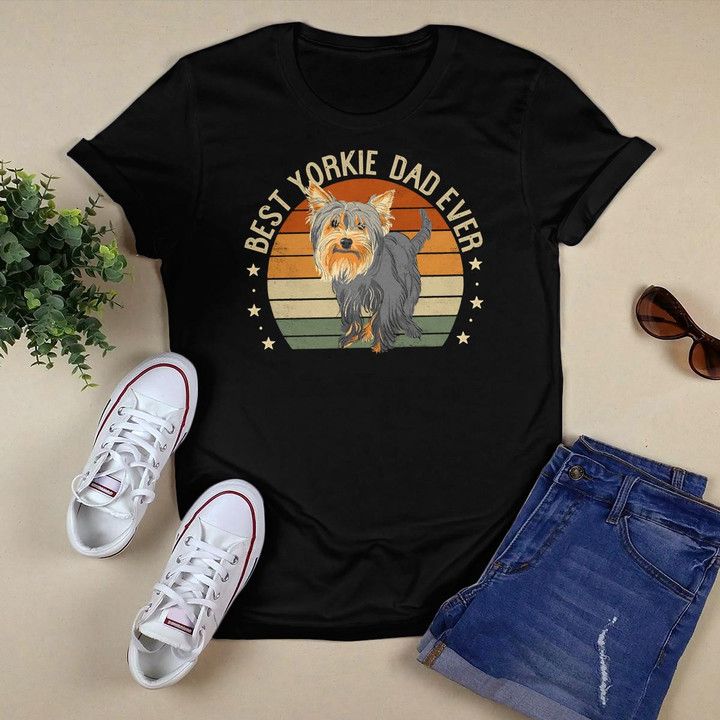 Best Yorkie Dad Ever Retro Yorkshire Terrier Gifts Dog Daddy Long Sleeve V-Neck T-Shirt