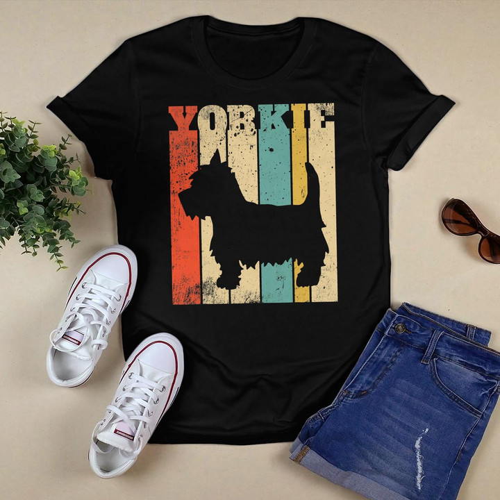 Retro Yorkie Shirt Vintage Yorkshire Terrier Dog Owner Gift V-Neck T-Shirt