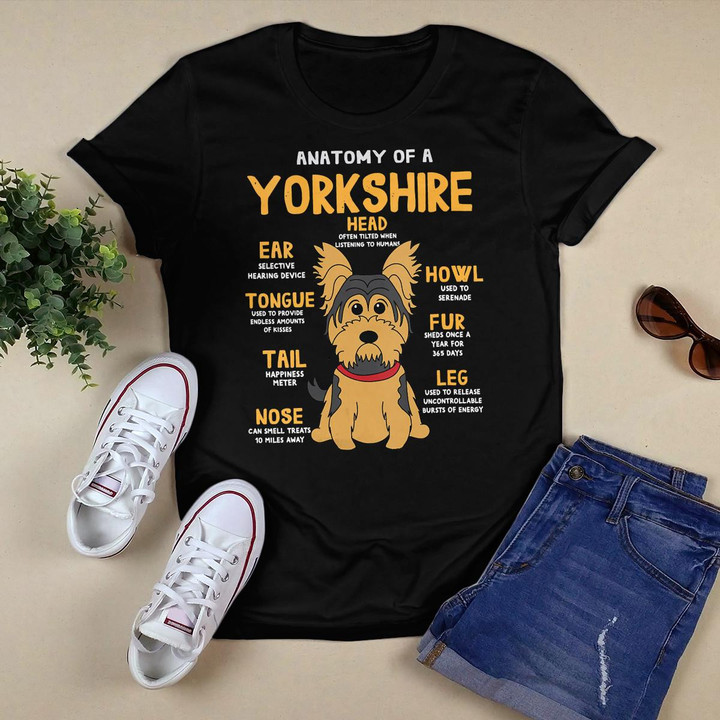 Womens Yorkshire Yorkie Anatomy Funny Dog Mom Dad Gift V-Neck T-Shirt