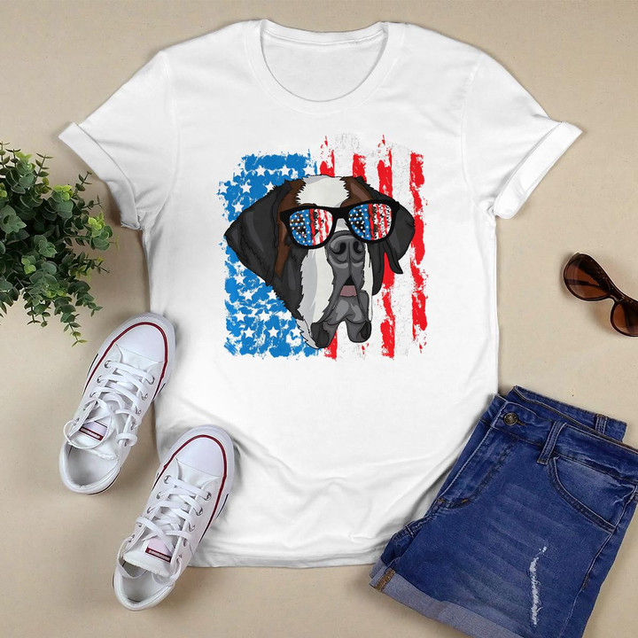 4th of July Dog Patriotic Saint Bernard Dog with Sunglasses Premium T-Shirt