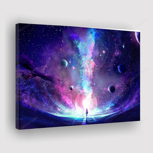 Woman in the Space with Stars Planets Galaxy Fantasy Canvas Print - Canvas Painting, Canvas Wall Art, Wall Decor For Living Room