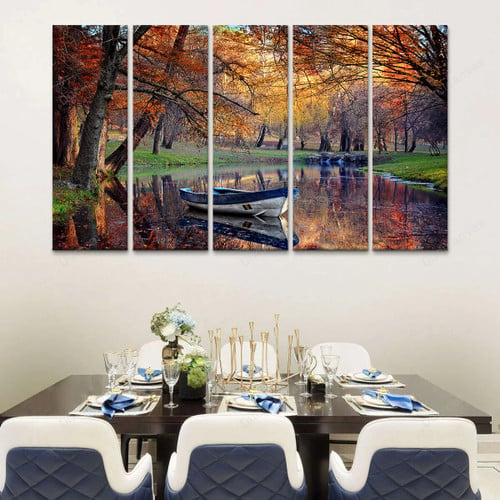 River At Autumn Canvas Painting - 5 Panel Canvas Large Wall Art For Living Room,Canvas Art,Wall Decor