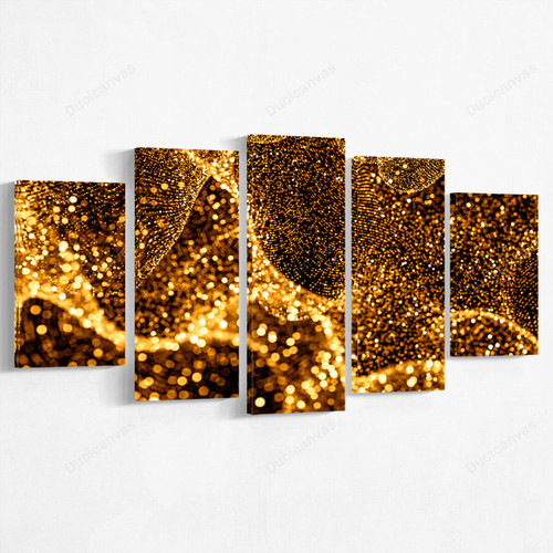 Gold Glitter Canvas Print - 5 Panel Canvas Large Wall Decor For Living Room,Canvas Painting,Canvas Art