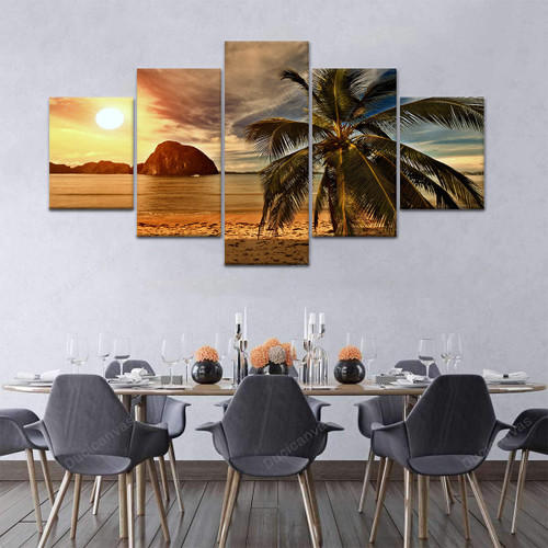 Puerto Rico Sunset Canvas Print - 5 Panel Canvas Large Wall Decor For Living Room,Canvas Painting,Canvas Art