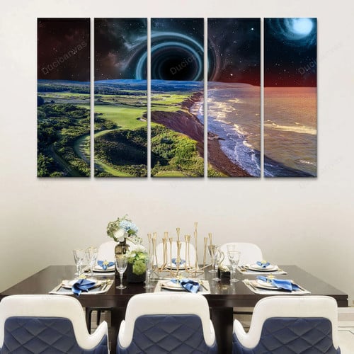 Cabot Cliffs Golf Course Black Hole Sky Canvas Painting - 5 Panel Canvas Large Wall Art For Living Room,Canvas Art,Wall Decor