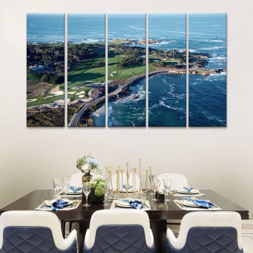 Cypress Point Golf Course Color Cool Sea Canvas Painting - 5 Panel Canvas Large Wall Art For Living Room,Canvas Art,Wall Decor