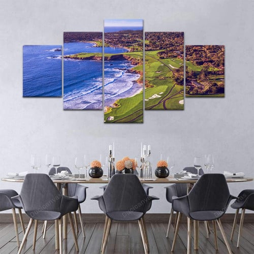 Pebble Beach Golf Course Purple  Canvas Print - 5 Panel Canvas Large Wall Decor For Living Room,Canvas Painting,Canvas Art