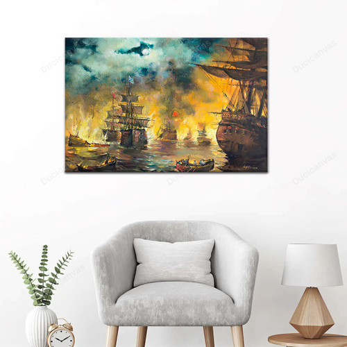 Sea Battle Battleships Mark Kremer Painting Canvas - Canvas Print, Canvas Art, Wall Decor