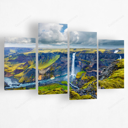 Beauty Of Nature Haifoss Waterfall Iceland Canvas Art - 4 Panel Canvas Printing,Canvas Pictures,Canvas For Sale,Wall Decor For Bedroom