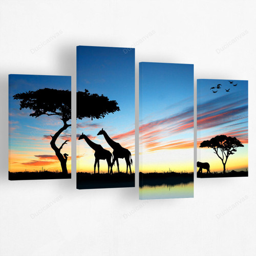 African Animal Safari Framed Nature Canvas Art - 4 Panel Canvas Printing,Canvas Pictures,Canvas For Sale,Wall Decor For Bedroom