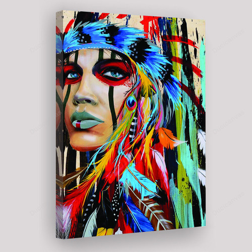Native American Woman Indian Canvas Painting - Colorful Abstract Amrican Canvas Prints, Canvas Wall Art, Wall Decor For Living Room