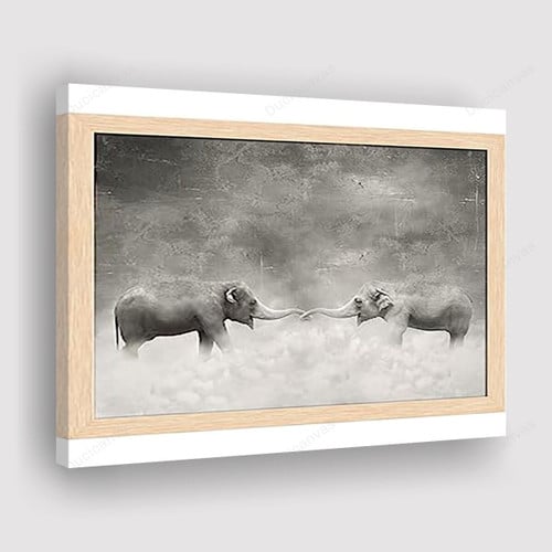 Artzfolio Elephants With Their Trunks Like Lovers Canvas Print - Canvas Painting, Canvas Wall Art, Wall Decor For Living Room