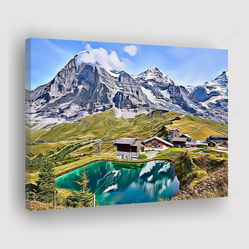 Eiger Mountain Lake Canvas Print - Canvas Painting, Switzerlandwork, Canvas Wall Art, Wall Decor For Living Room