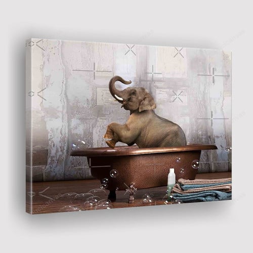 Elephant In Blue Bathtub Canvas Print - Canvas Painting, Elephant_001, Canvas Wall Art, Wall Decor For Living Room