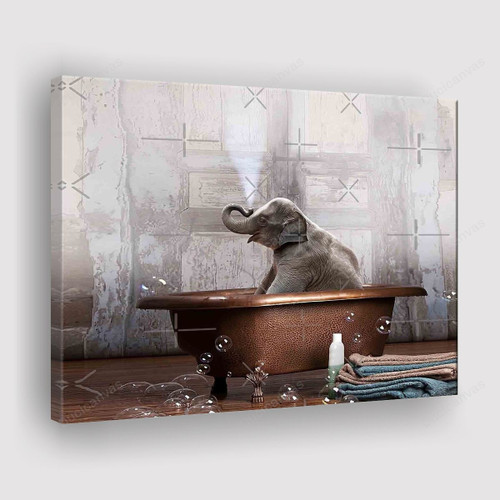 Elephant In Blue Bathtub Canvas Print - Canvas Painting, Elephant_002, Canvas Wall Art, Wall Decor For Living Room