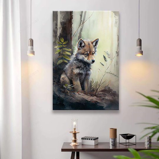 Watercolor Of A Wolf Pup Painting Canvas - Canvas Prints, Canvas Wall Art, Wall Decor For Living Room