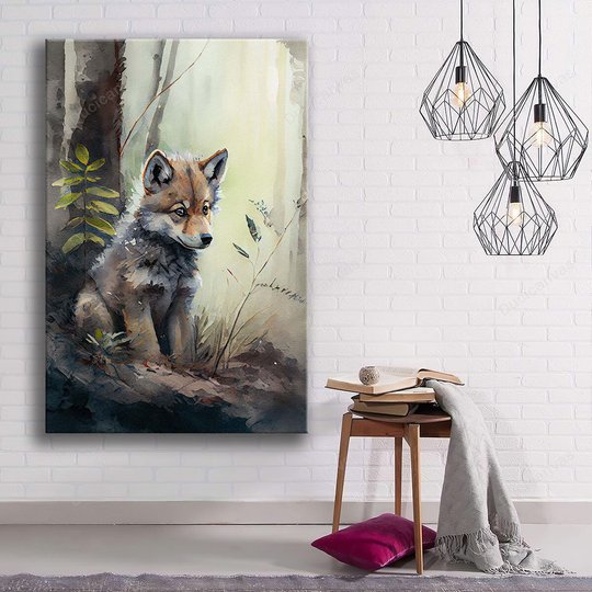 Watercolor Of A Wolf Pup Painting Canvas - Canvas Prints, Canvas Wall Art, Wall Decor For Living Room