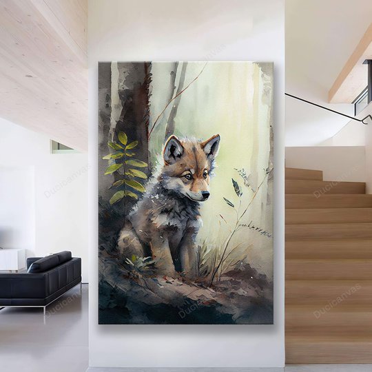 Watercolor Of A Wolf Pup Painting Canvas - Canvas Prints, Canvas Wall Art, Wall Decor For Living Room