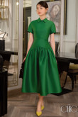 One-piece dress, party dress, tafta fabric, sleeveless, green color, German collar, elegant, wide spread skirt.