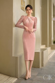 One-piece, pink, body-hugging dress, velvet fabric with lace sleeves, long sleeves, twisted chest, long shape. Party dress, office dress, work dress, luxury