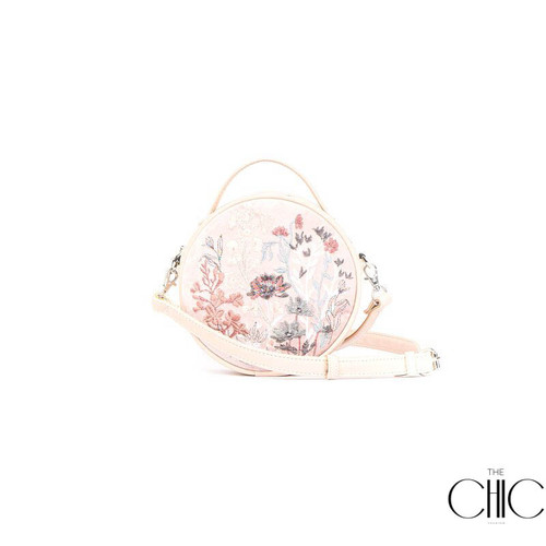 Florabom - Embroided Round Bag - Nude Pink
