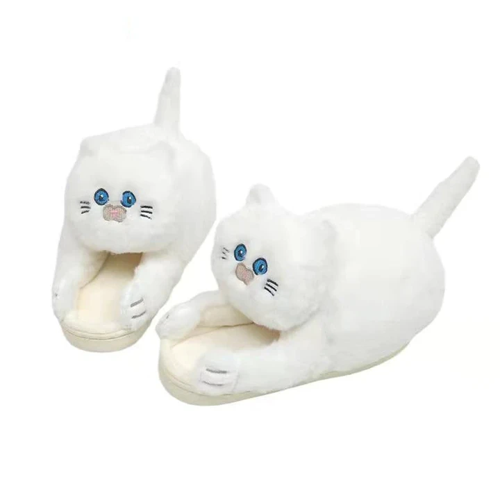 Cuddly Hug Cat Slippers Women Men Winter Home Slides Kawaii Floor Shoes Furry Slippers Girl White Mules Funny Cute Gift Slippers