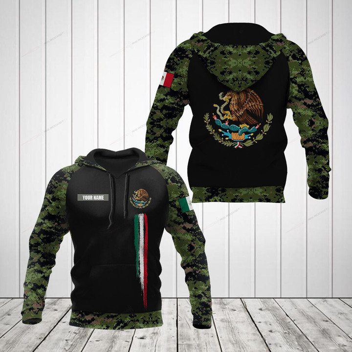 Custom Name Mexico Coat Of Arms Flag Camo Shirts
