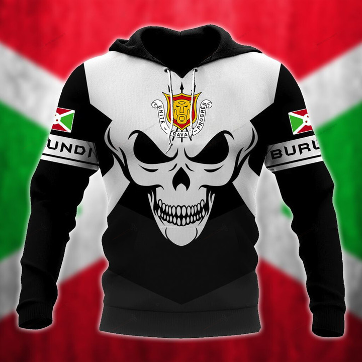 Burundi Coat Of Arms Skull - Black And White Shirts