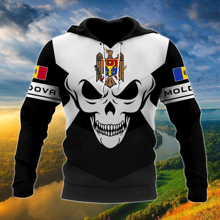 Moldova Coat Of Arms Skull - Black And White Shirts