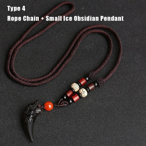 Wolf Tooth Stone Black and Ice Obsidian Pendant Necklace