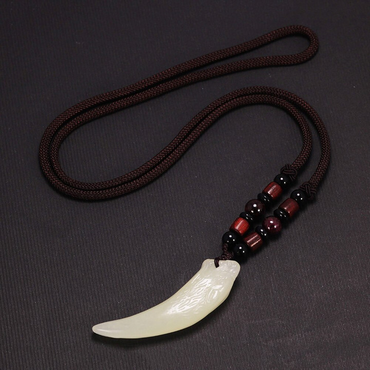 Wolf Tooth Stone Black and Ice Obsidian Pendant Necklace 