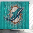 Miami Dolphins Logo Shower Curtains - Geometric Bathroom Curtains, Home Decor